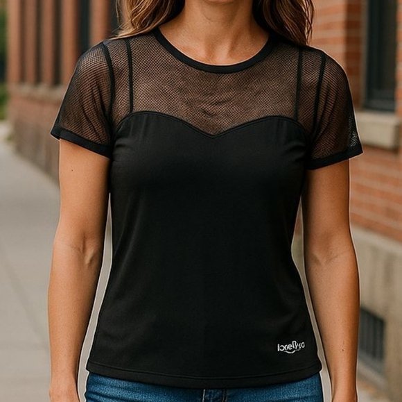 bebe Tops - ✨Bebe Black Sheer Mesh Panel Top Woman's Size Medium